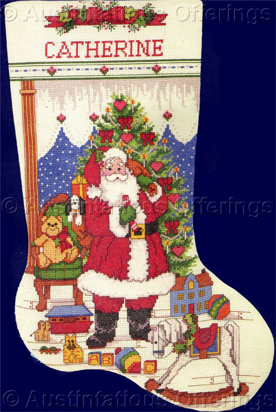 Santa Claus Visits Victorian Home Beaded CrossStitch StockingKit