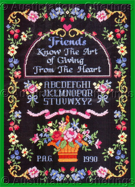 Rare Avery Floral Black CrossStitch Sampler Kit Give from Heart