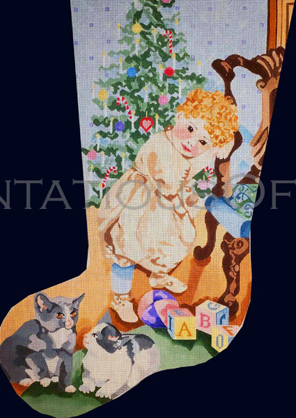 Rare Juarez Handpainted Victorian Child Needlepoint Stocking Canvas