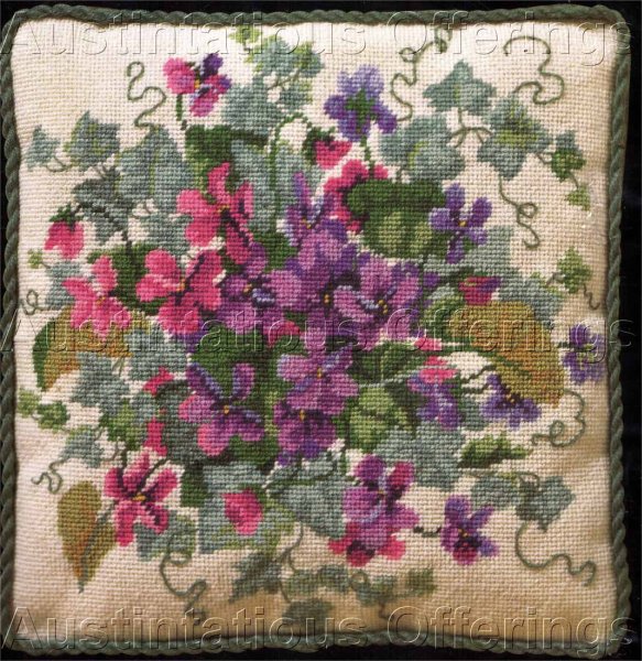 Rare Barbara Baatz Spring Violets Floral Needlepoint Pillow Kit