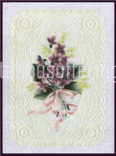 Marchie Violets Crewel Embroidery Kit White Work Lace Illusions