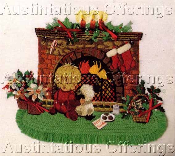 Rare Fireplace Christmas Crewel Embroidery Kit Waiting For Santa