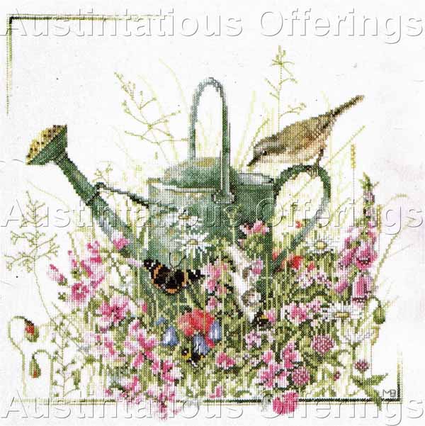 Marjolein Bastin Watering Can Floral Cross Stitch Kit Linen