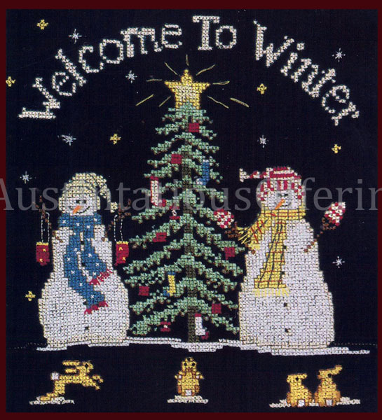 Rare Winter Snow Folks Wearable Cross Stitch Kit Waste Canvas