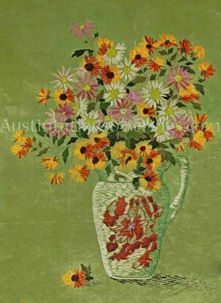 Vintage Barbara Sparre Wildflower Fantasy Springtime Vase Crewel