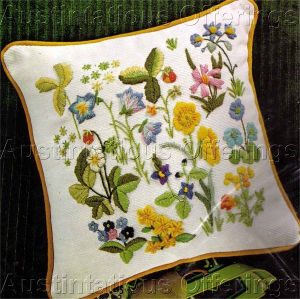 Rare Wilson Spring Wildflowers Crewel Embroidery Pillow Kit