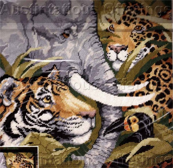 Gillum Wildlife Needlepoint Kit Jaguar Toucan Elephant Tiger