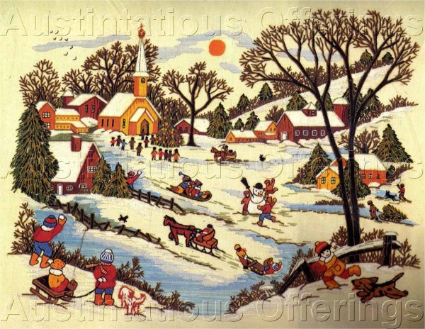 Rare Vintage Adele Veres Crewel Embroidery Kit Winter Folk Art
