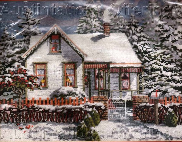 Rare Dertner Snowy Winter House Needlepoint Kit Wintery