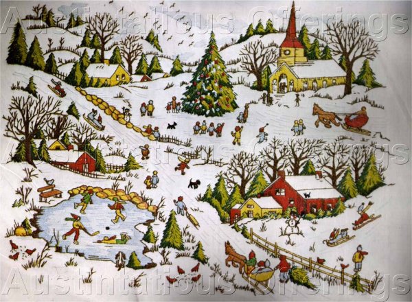 Rare Winter Folk Art Adele Veres Crewel Embroidery Kit