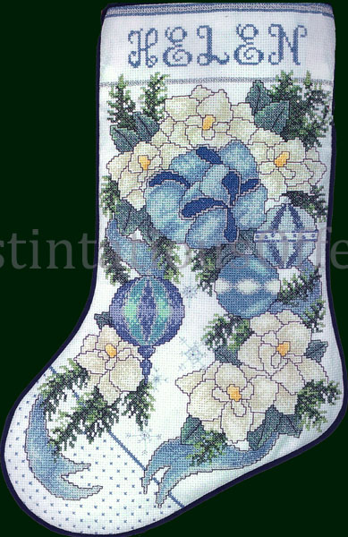 Rare Croteau BlueWhite ChristmasGarland CrossStitch Stocking Kit