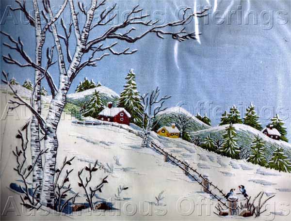 Winter Folk Art Adele Veres Crewel Embroidery Kit Snowy Hillside