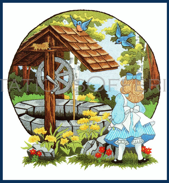 Sweet Child in Bloomers at Wishing Well Crewel Embroidery Kit Young Girl