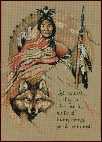 Rare Buchfink NativeAmerican CrossStitch Kit RedWolf Robe Prayer