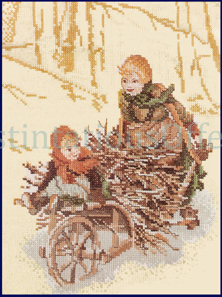 Nostalgic Children Gathering Firewood Evenweave Cross Stitch Kit