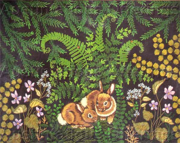 Spring Hideaway Bunny Rabbit Crewel Embroidery Kit Woodland Fern