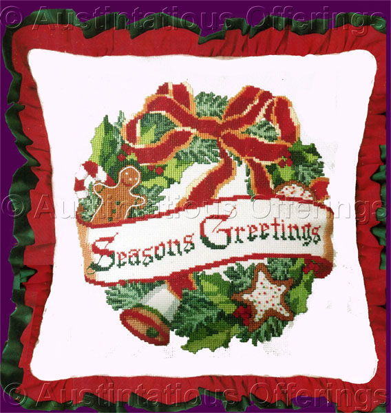 Christmas Wreath Pillow Sham Cross Stitch Kit Season Greetings