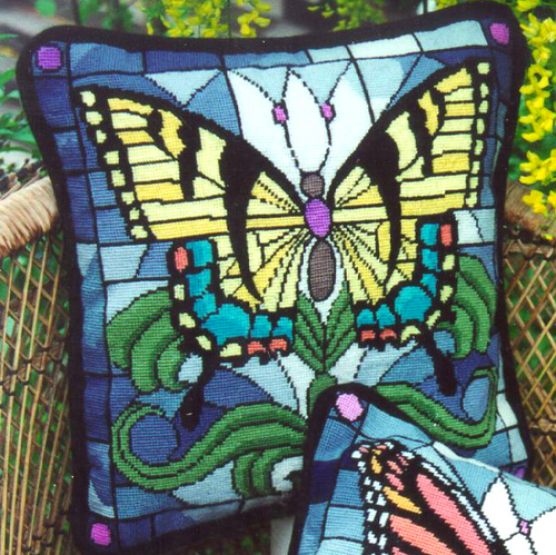 Barrani StainedGlass Swallowtail Butterfly NeedlepointPillow Kit